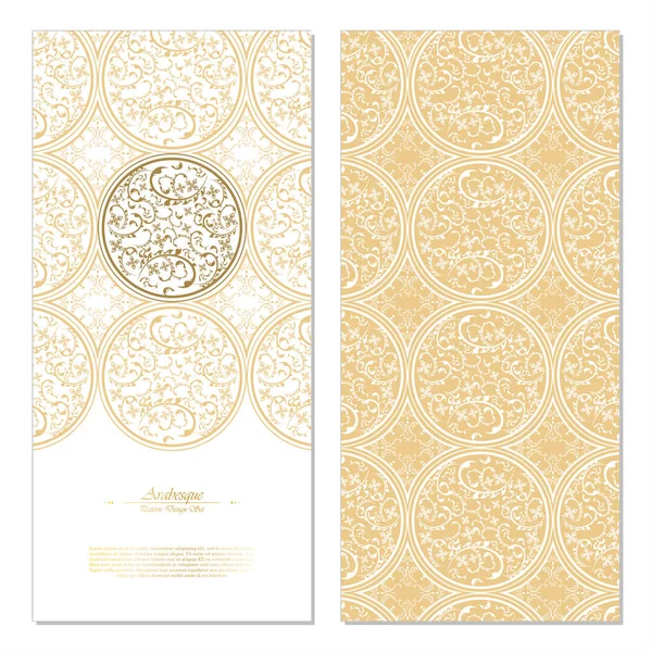 Arabesque Abstrato Elemento Oriental Vintage Branco Ouro Cartão Fundo Modelo — Vetor de Stock