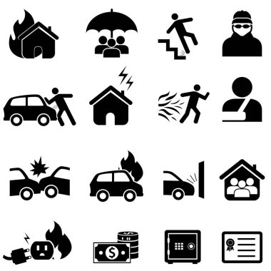 Araba, ev, sağlık sigortası Icon set