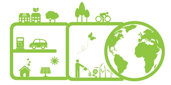 Ambiente Pulito Verde Simboli Ecologici — Vettoriale Stock