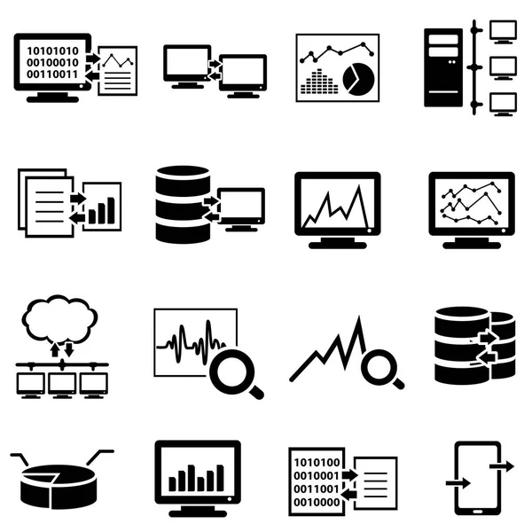 Büyük Veri Veri Analizi Bilgisayar Bulut Bilgisayar Web Icon Set — Stok Vektör