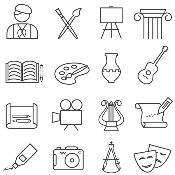 Bildende Kunst Malerei Musik Web Line Icon Set — Stockvektor