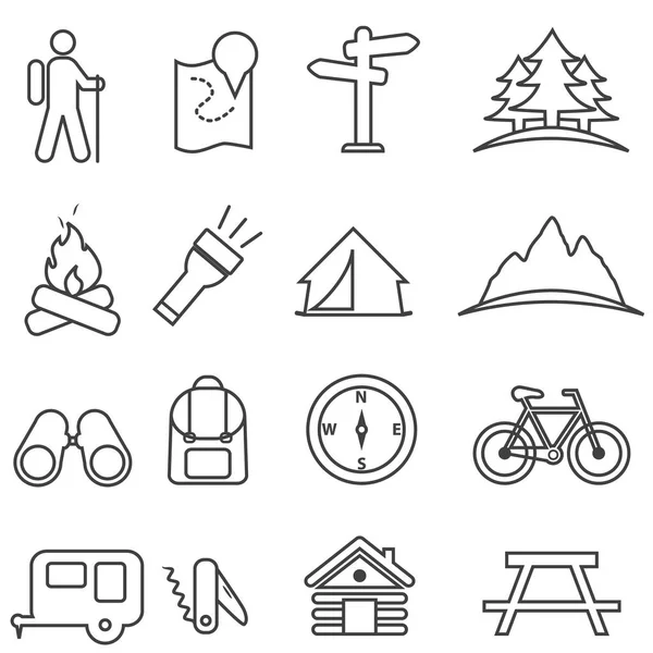 Leisure, camping, recreation and outdoor activities line icon set