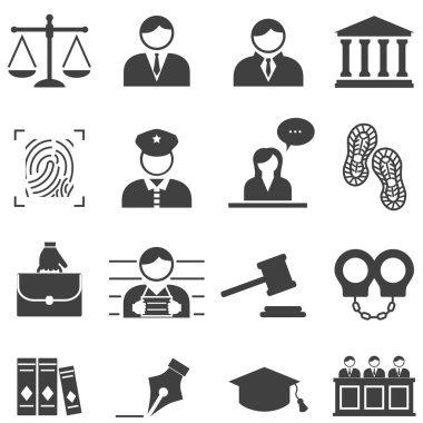 Adalet, hukuk, hukuk, mahkeme Icon set