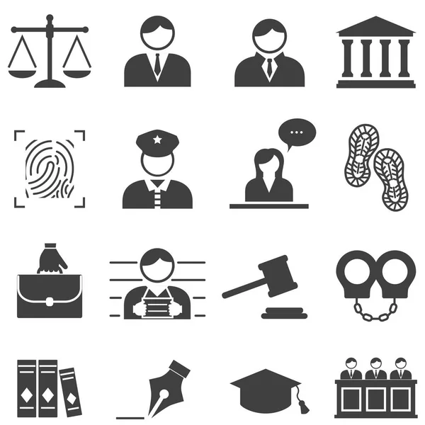 Adalet Hukuk Hukuk Mahkeme Icon Set — Stok Vektör