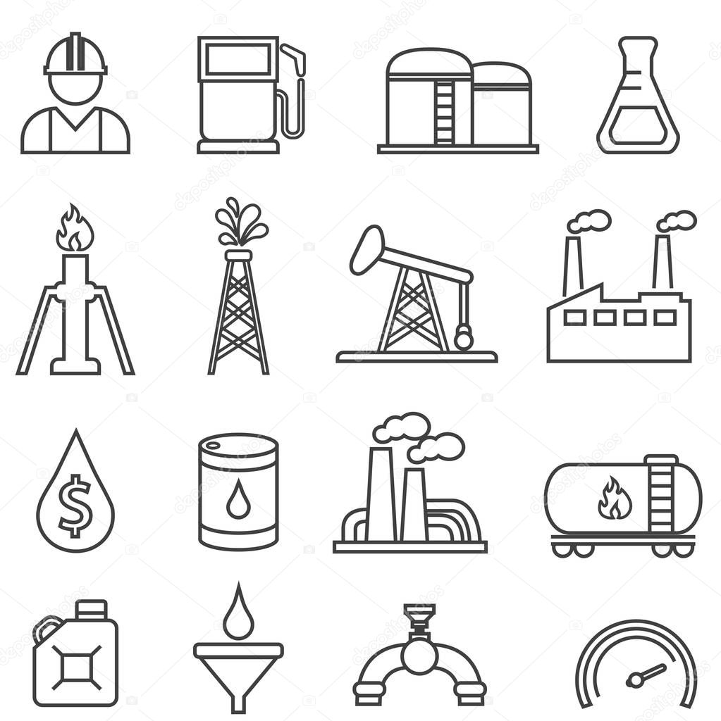 Oil, gas, petroleum, energy and drilling line icon set for web