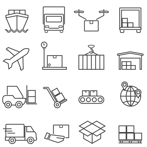 Conjunto Ícones Logística Carga Linha Transporte Gráficos Vetores