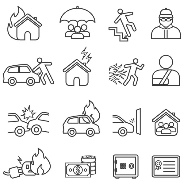 Car Home Insurance Line Icon Set — Stock Vector