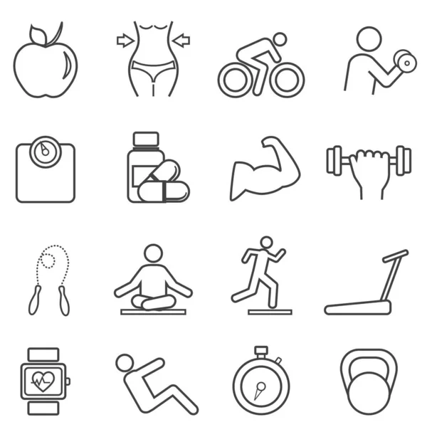 Fitness, icônes de ligne de régime — Image vectorielle