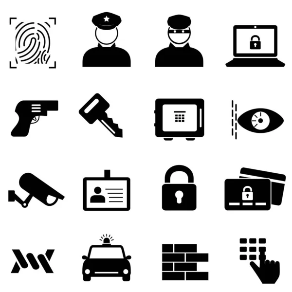 Iconos de seguridad, seguridad y delincuencia — Vector de stock