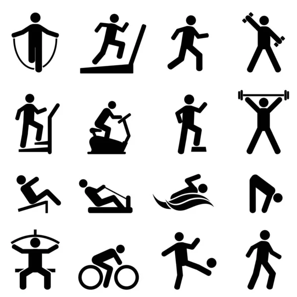Cvičení, fitness, tělocvična-sada ikon — Stockový vektor