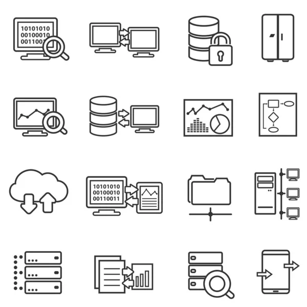 Big Data, analyse de données et icônes de ligne de sécurité des données — Image vectorielle