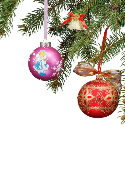 Takken Van Spar Boom Met Speelgoed Ballen Bel Andere Kerst — Stockfoto