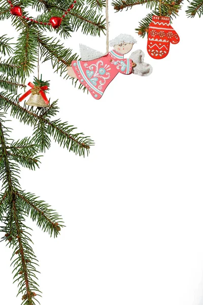 Branches Natural Fir Tree Toys Other Christmas Ornament White Isolated — Stock Photo, Image