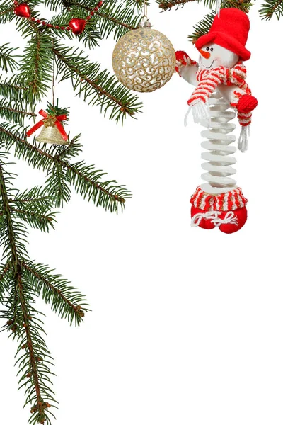 Branches Natural Fir Tree Toy Snowman Other Christmas Ornament White — Stock Photo, Image