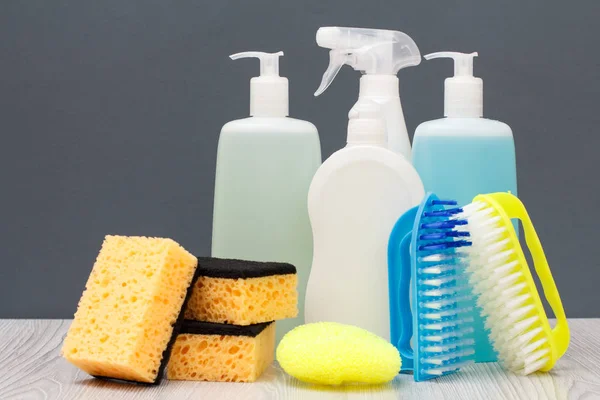 Botellas Plástico Líquido Lavavajillas Limpiador Vidrio Baldosas Detergente Para Hornos —  Fotos de Stock