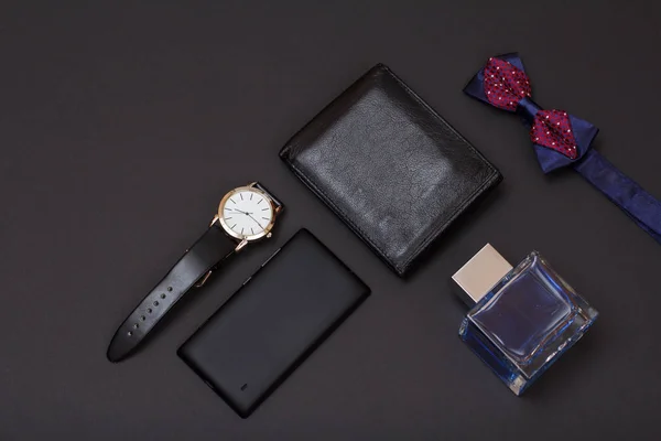 Lederen Tas Horloge Met Een Zwarte Leerriem Keulen Voor Mannen — Stockfoto