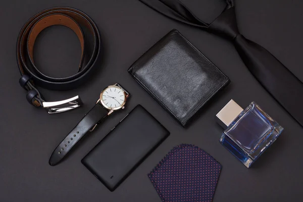 Lederen Riem Met Metalen Gesp Horloge Met Een Zwarte Leren — Stockfoto