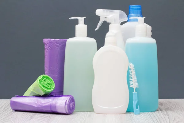 Botellas Plástico Lavavajillas Limpiador Vidrio Baldosas Detergente Para Hornos Microondas — Foto de Stock