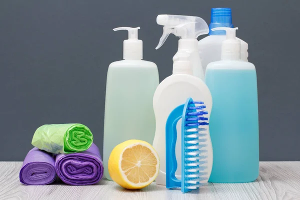 Botellas Plástico Líquido Lavavajillas Limpiador Vidrio Baldosas Detergente Para Hornos —  Fotos de Stock