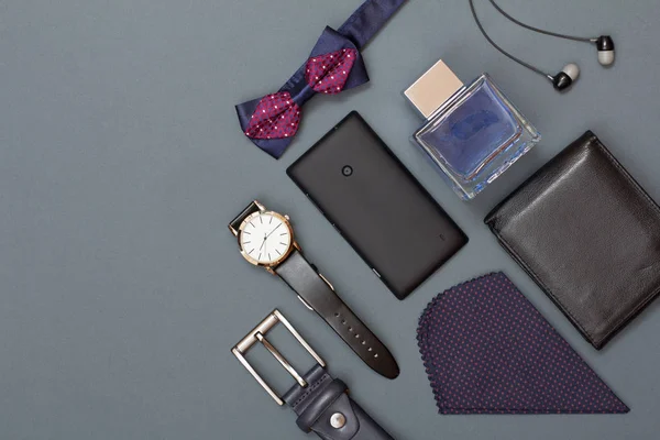 Set of men clothes, accessories in business style. Luxury