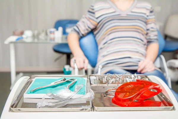 Dental instruments are prepared for the dental treatment of patient in clinic.