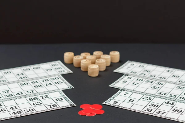 Loto Jogo Tabuleiro Barris Loteria Madeira Com Cartões Jogo Fichas — Fotografia de Stock