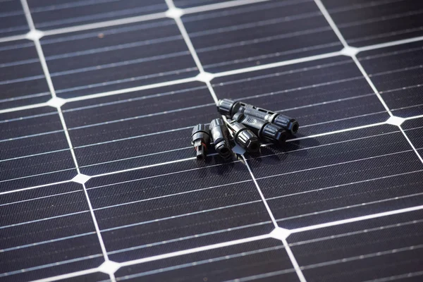 Закриття Деталей Встановлення Підключення Сонячної Фотоелектричної Системи — стокове фото