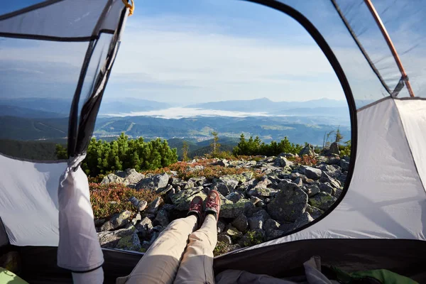 Camping Top Mountain Summer Morning — Stock Photo, Image