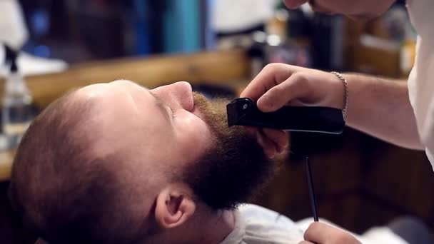 Concentre Trabalhar Máquina Aparador Elétrico Para Estilo Bigode Barba — Vídeo de Stock