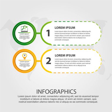 Modern vektör çizim. İki öğe, daireler ve metin Infographic şablonu. Adım adım. İş, sunumlar, web tasarım, 2 adım diyagramları için tasarlanmış.