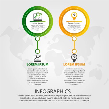 Modern vektör çizim. İki öğe, daireler ve metin Infographic şablonu. Adım adım. İş, sunumlar, web tasarım, 2 adım diyagramları için tasarlanmış.