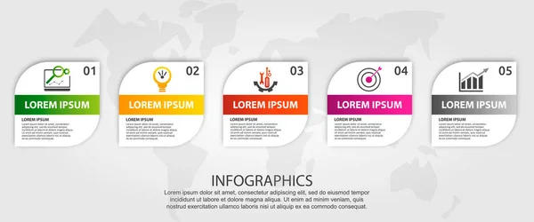 Современная Векторная Иллюстрация Шаблон Квадрата Закругленными Углами Инфографики Пятью Элементами — стоковый вектор