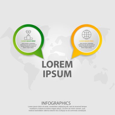 Modern vektör illüstrasyon 3d. İki öğe, damla ve metin içeren bilgi grafiği şablonu. Adım adım. İş için tasarım, sunumlar, web tasarımı, 2 adımlı diyagramlar.