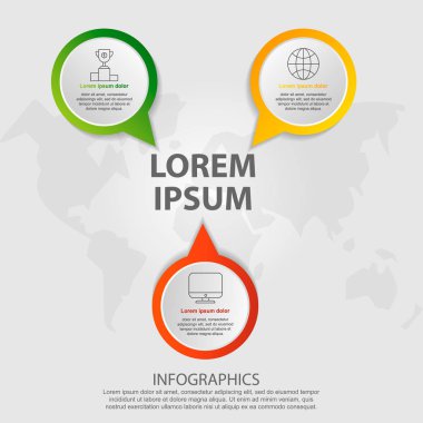 Modern vektör çizim 3d. Üç öğe, damla ve metin Infographic şablonu. Adım adım. İş, sunumlar, web tasarım, 3 adımda diyagramları için tasarım.