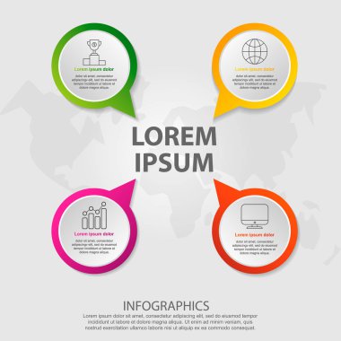 Modern vektör illüstrasyon 3D. Dört öğe, damla ve metin ile Infographic şablonu. Step adım. Tasarım iş, sunumlar, Web tasarım, diyagramları ile 4 adım.