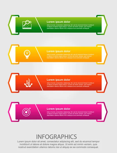 Ilustrație Vectorială Modernă Șablon Infografic Patru Elemente Săgeți Ale Dreptunghiului — Vector de stoc