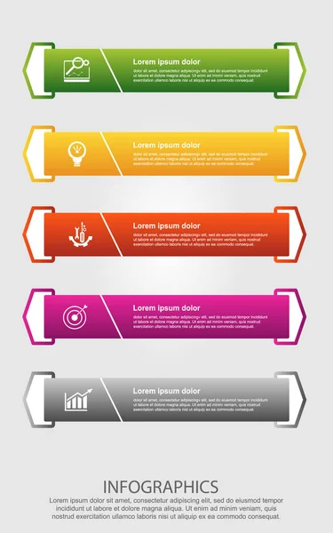 Moderna Illustrazione Vettoriale Modello Infografico Con Cinque Elementi Frecce Del — Vettoriale Stock