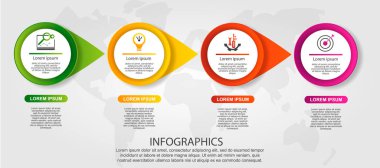 Modern vektör çizim 3d. Şablon daireler dört öğeleri ve yayla infographics /. İş, sunumlar, web tasarım, 4 adımlar ile diyagramları için tasarlanmış. Kavram adım adım.