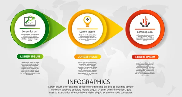 Illustration Vectorielle Moderne Modèle Cercles Infographie Avec Trois Éléments Flèches — Image vectorielle