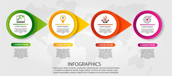Modern Vektoros Illusztráció Sablon Körök Infographics Négy Elemek Nyilakkal Tervezve — Stock Vector