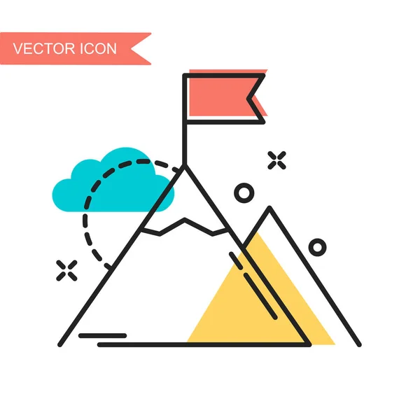 Современная Простая Плоская Векторная Иллюстрация Иконные Горы Флагом Изображение Сайта — стоковый вектор