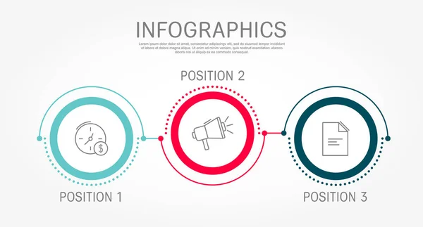 Moderne Und Einfache Flache Vektordarstellung Infografik Vorlage Mit Drei Kreisen — Stockvektor