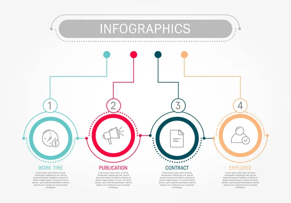 Ilustración Moderna Vectores Planos Plantilla Infografías Circulares Con Cuatro Elementos — Vector de stock