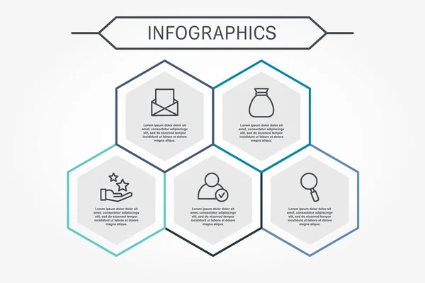 Modern Vector Illustration Infographic Template Five Hexagon Elements Designed Business — Stock Vector