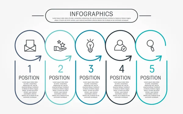 Illustration Vectorielle Plate Moderne Modèle Infographie Avec Cinq Éléments Cercles — Image vectorielle