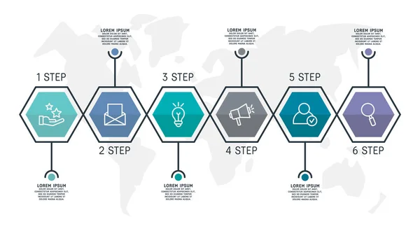 Rovná Čára Vektorové Ilustrace Infografika Šablona Šesti Prvky Šestiúhelníků Textem — Stockový vektor