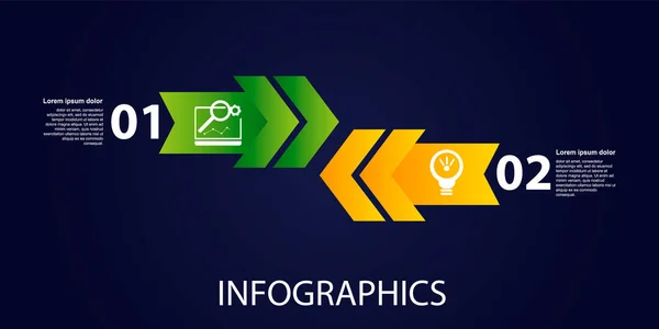 Donkere Vectorillustratie Infographic Sjabloon Met Twee Elementen Pijlen Tekst Pictogrammen — Stockvector