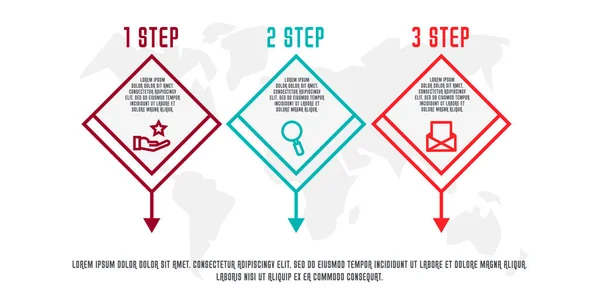 Rovná Čára Vektorové Ilustrace Infografika Šablona Třemi Prvky Čtyřúhelníky Ikonami — Stockový vektor