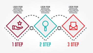 Modern vektör çizim. Üç öğe, şablonla Infographic rhombus. Zaman çizelgesi adım adım. Grafik 3 adımlarla eğitim, iş, sunumlar, web tasarım, diyagramları, için tasarlanmış.
