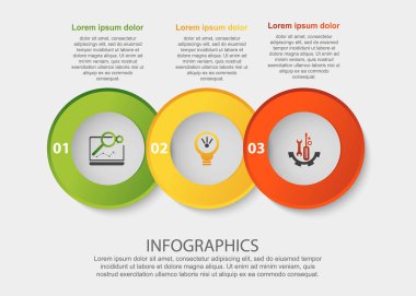 Modern 3d illüstrasyon vektör. Üç unsur dairesel Infographic şablonu. Simge ve metin. İş, sunumlar, web tasarım, uygulamaları, arabirimleri, 3 adımda diyagramları için tasarlanmış.